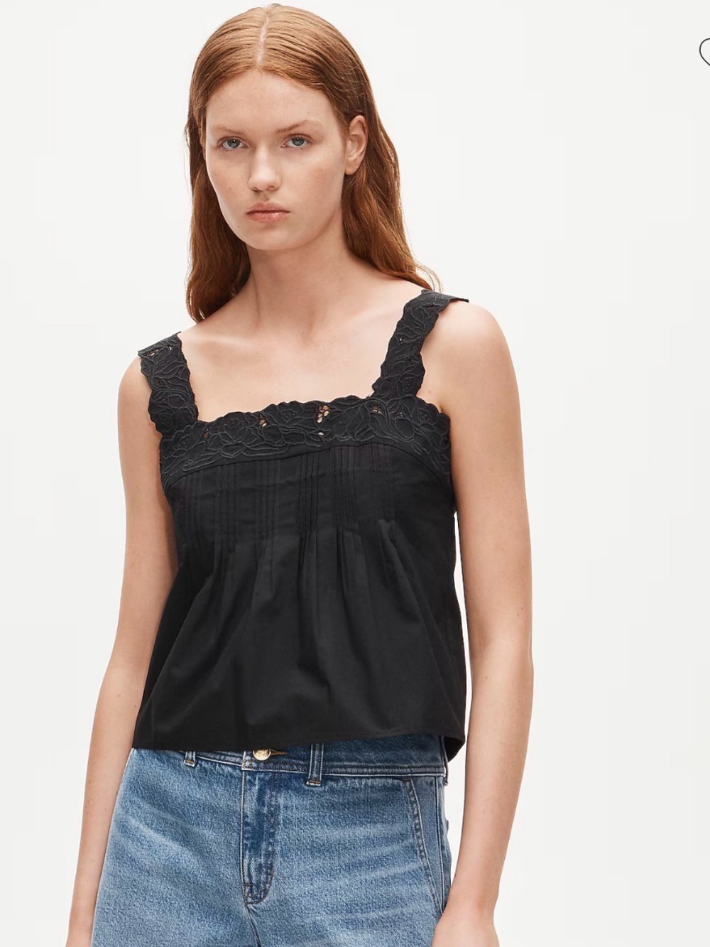 NWT JCREW Black Lace-Trim Square-Neck Women’s Top, S